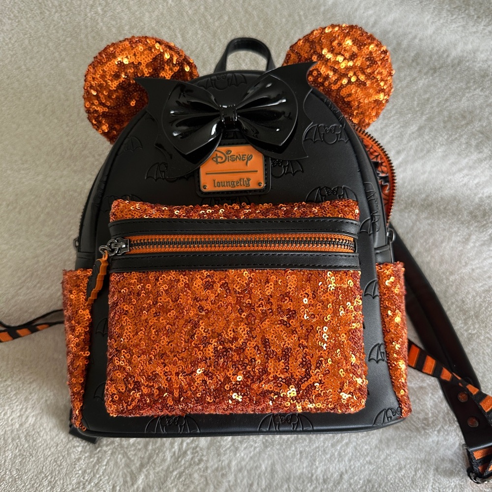 Loungefly Orange and Black Sequin Mini Backpack - Picture 11 of 11